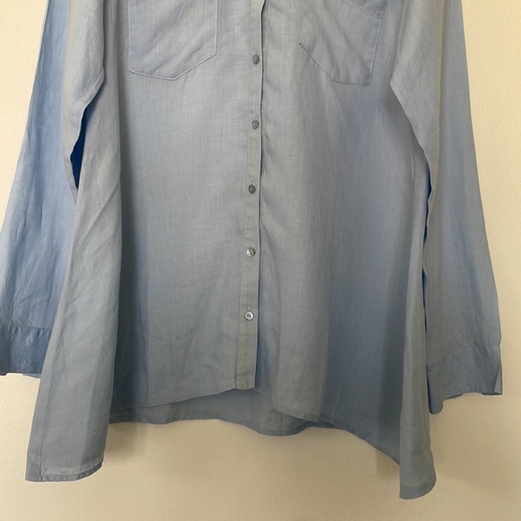 Eileen Fisher | 100% Organic Irish Linen Blue Collarless Button Down Tunic XS - Picture 3 of 13